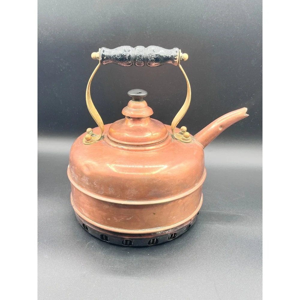Vtg Simplex Patent Tea Kettle Solid Copper Made In‎ England 4007-402190 Wood